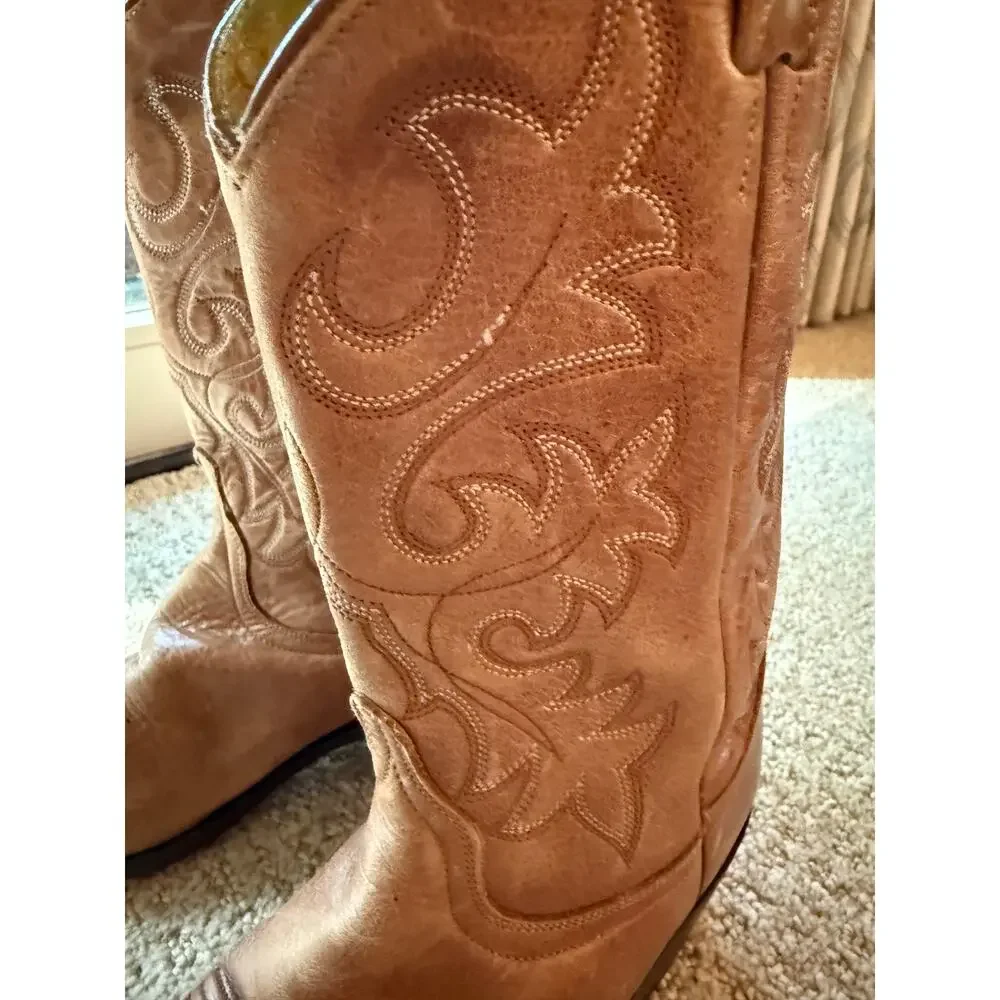Dan Post Brown Leather Western Cowboy Boots Embroidered Pointed Toe Size 7M
